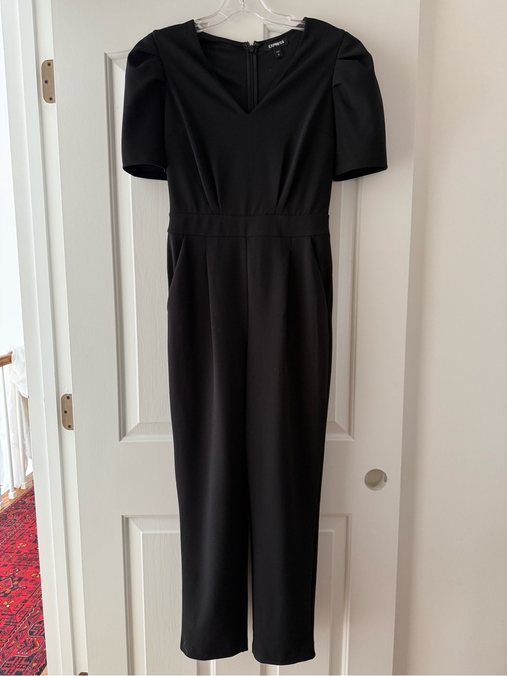 *worn once* Express Black Short Puffed Sleeve V-Neck Long Jumpsuit - Size Small